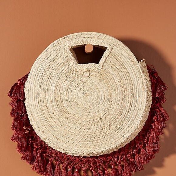 Anthropologie Palma Canaria Milly Fringed Clutch Red NWT - Picture 2 of 5